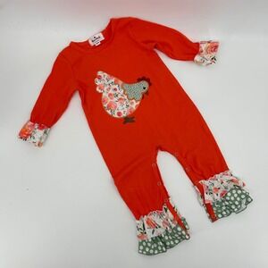 Marie Nicole Clothing Orange Chicken Floral Ruffle Romper 18 24 Months Baby Girl